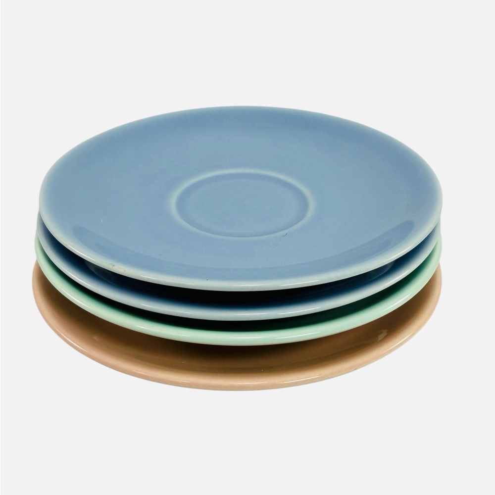 Lu-Ray TS&T Pastels 6 1/8" Coffee Cup Saucer USA Round Blue Green Pink Lot Of 4 - Picture 2 of 5